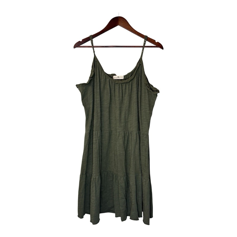 Natural LIfe dress women's L/XL green tiered ruffle raw hem cottage boho beach